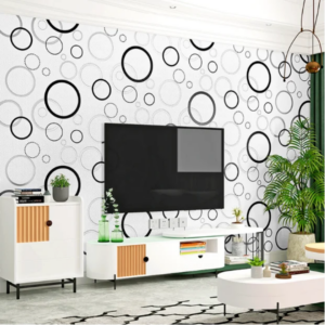 Self Adhesive Circle Wallpaper - White & Black - 0.45 by 10 meters