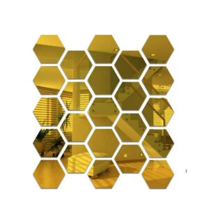 Hexagon Gold Acrylic Mirror Wall Sticker - 12 PCs Pack