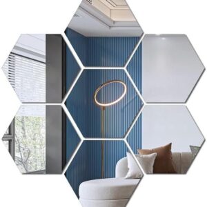 Hexagon Silver Acrylic Mirror - Peel and Stick - 12 PCs Pack