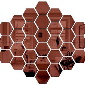 Hexagon Brown Acrylic Mirror Wall Stickers- 12 PCs Pack